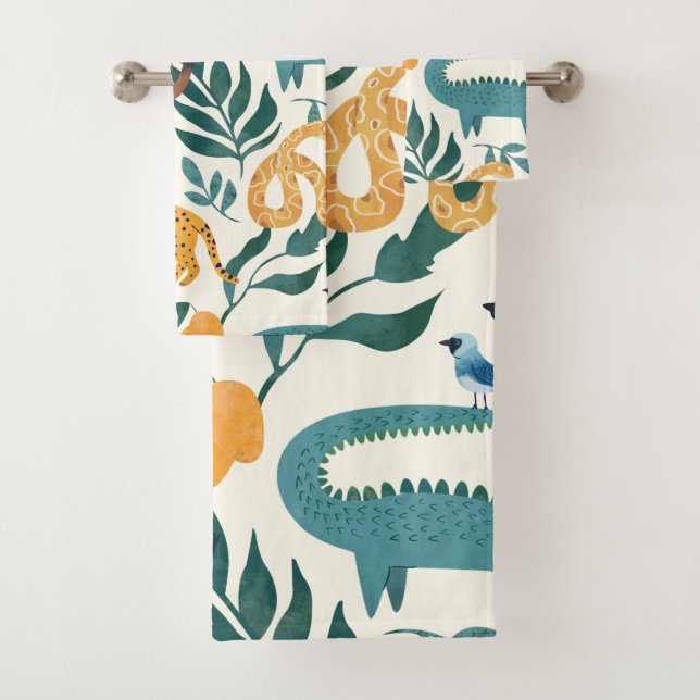 Conjunto De Toalhas Padrões de animais selvagens de raça branca para r (Insitu)