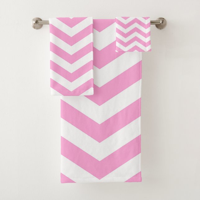 Conjunto De Toalhas Padrões de Chevron, Rosa e Branco (Insitu)