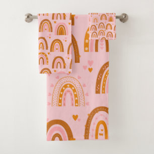 Conjunto De Toalhas Padrões de Coração Arco-Íris Cute em Laranja R