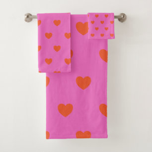 Conjunto De Toalhas Padrões de Corações Bonitos em Rosa e Vermelho