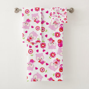 Conjunto De Toalhas Padrões De Corujas, Corujas Frescas, Corujas Rosa,