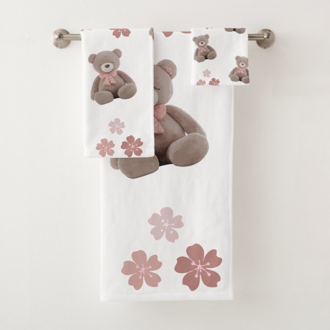 Conjunto De Toalhas Padrões de desenho rosa do urso (Insitu)
