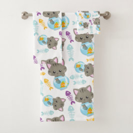Conjunto De Toalhas Padrões De Gatos, Gatos Cutes, Gatinhos, Peixes