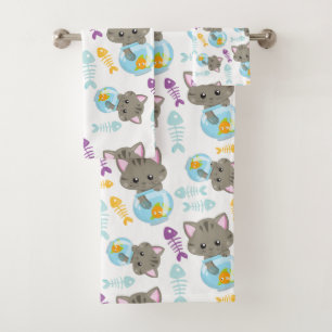 Conjunto De Toalhas Padrões De Gatos, Gatos Cutes, Gatinhos, Peixes