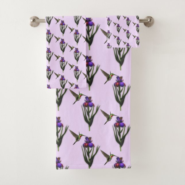 Conjunto De Toalhas Padrões De Hummingbird E Flor Iris (Insitu)