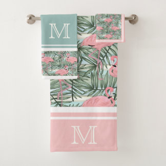 Conjunto De Toalhas Padrões de Letra de Palma de Flamingoes Rosa de an