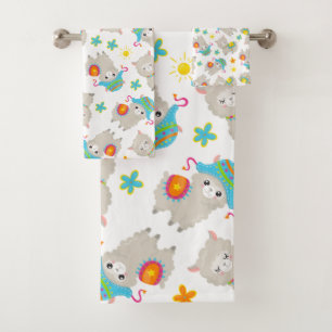 Conjunto De Toalhas Padrões De Lhamas, Llamas Cutas, Alpacas, Flores