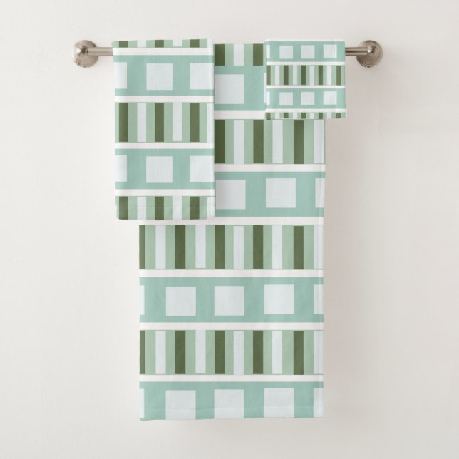 Conjunto De Toalhas Padrões de Listras Quadradas Verde Turquesa (Insitu)