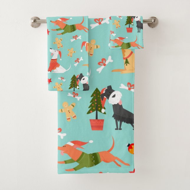 Conjunto De Toalhas Padrões de Natal para Cães Felizes (Insitu)