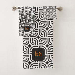 Conjunto De Toalhas Padrões de ornamento branco preto antigo