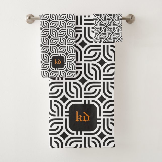 Conjunto De Toalhas Padrões de ornamento branco preto antigo (Insitu)