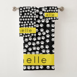 Conjunto De Toalhas Padrões de pata, patas de cão, preto e branco, seu