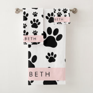 Conjunto De Toalhas Padrões de pata, patas de cão, preto e branco, seu