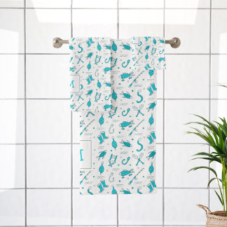 Conjunto De Toalhas Padrões De Pesca Sem Costura De Azul Teal Bat Mono