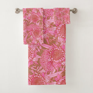 Conjunto De Toalhas Padrões De Protea Australiana Rosa E Waratah