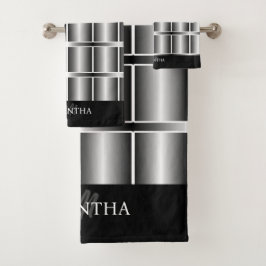 Conjunto De Toalhas Padrões E Stripes Pretos E Prateados