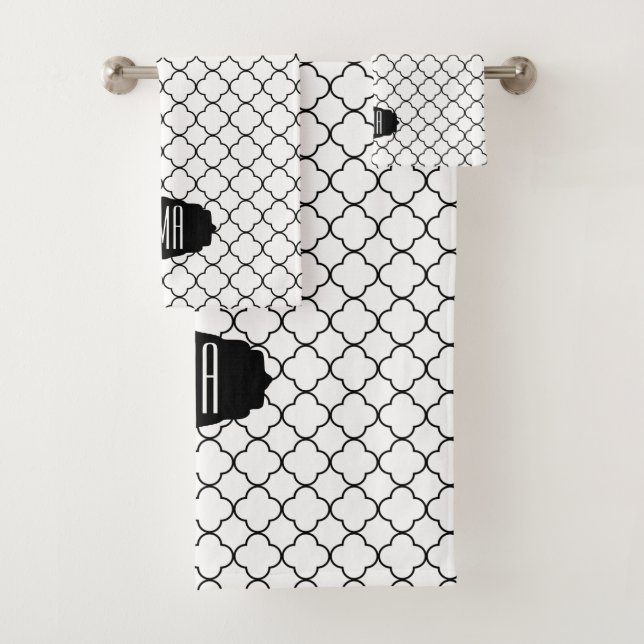Conjunto De Toalhas Padrões Elegante de Quatrefoil Preto e Branco (Insitu)