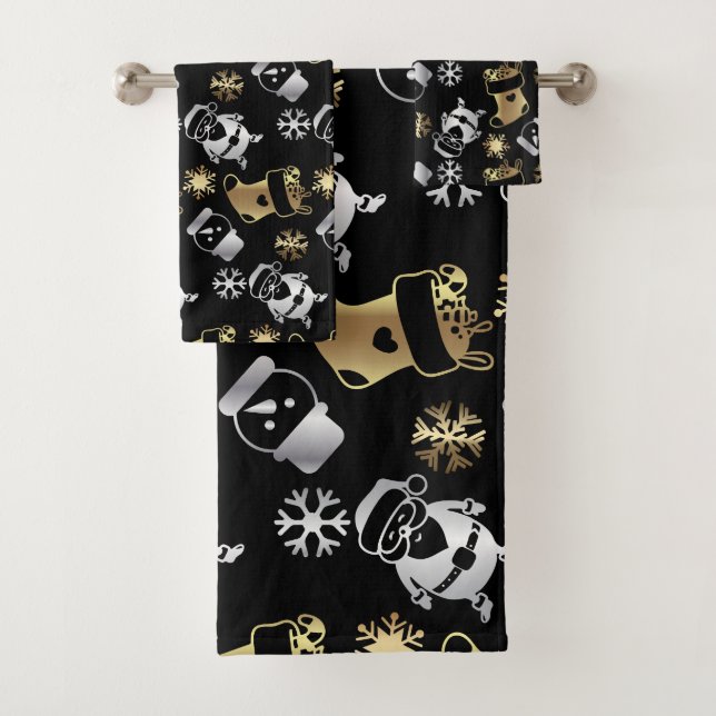 Conjunto De Toalhas Padrões Festivos De Natal Dourado E Prateado (Insitu)