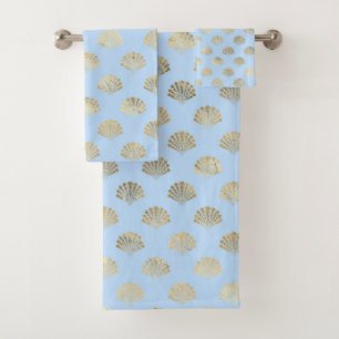Conjunto De Toalhas Padrões Florais do Bebê Azul e Arte Dourada Deco V