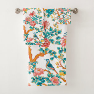 Conjunto De Toalhas Padrões Inspirados na Ásia, Flores Coloridas