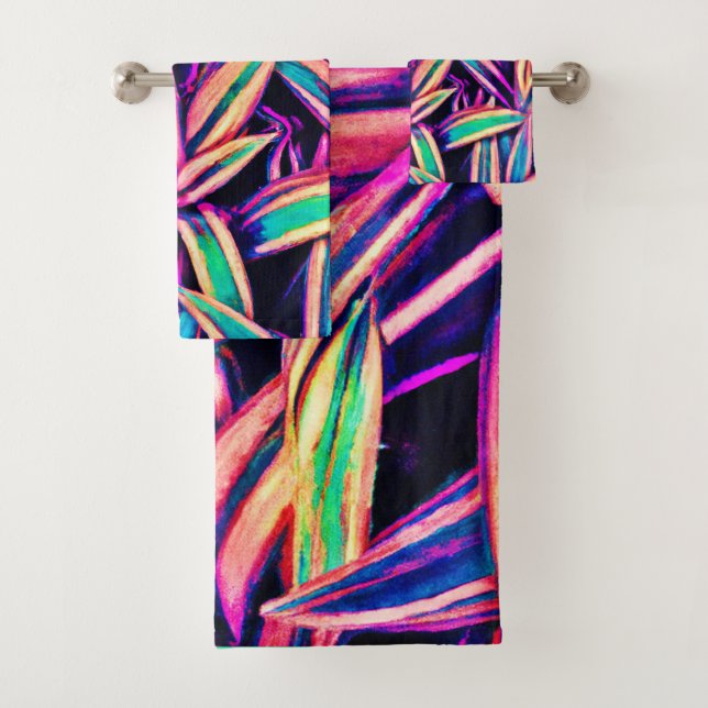 Conjunto De Toalhas Padrões Neon Leaf desvendados (Insitu)