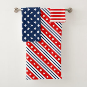 Conjunto De Toalhas Padrões Patrióticos da Bandeira Americana Vermelha