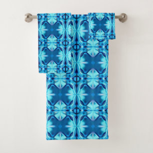 Conjunto De Toalhas Padrões Tie Dye no Indigo e no Azul Gelo