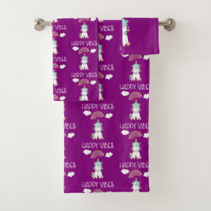 Conjunto De Toalhas Padrões Unicórn Felizes Vibes Bonitos sorridentes