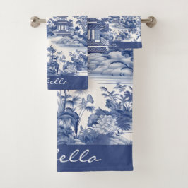 Conjunto De Toalhas Pagoda Azul Pagoda Padrão Chinoiserie Personalizad