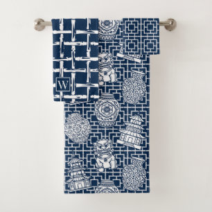 Conjunto De Toalhas Pagode Chinesa – Jardim Asiático Préppy Azul Marin