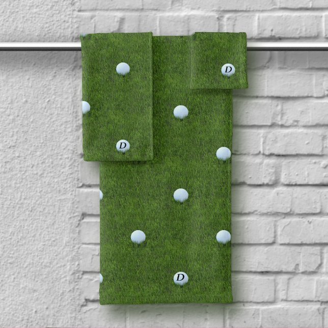 Conjunto De Toalhas Pai de Golfe Moderno Monograma Bola de Golfe Verde (Criador carregado)