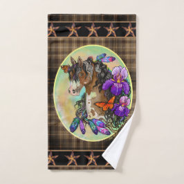Conjunto De Toalhas Paint Horse Mustang com Íris e borboletas