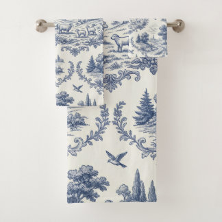 Conjunto De Toalhas País Francês - Toile Rural Azul e Creme