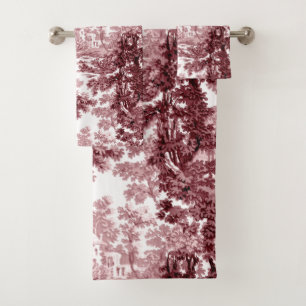 Conjunto De Toalhas Paisagem de Cottage Vintage Paisagem Toile-Pink & 