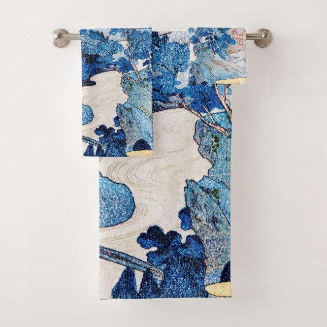 Conjunto De Toalhas Paisagem do Sol Japonês, Kuniyoshi, Ukiyo-e (Insitu)