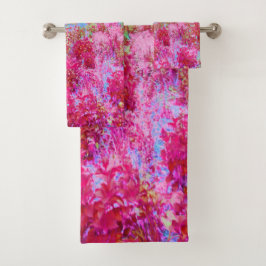 Conjunto De Toalhas Paisagem Impressionista de Jardim Vermelho e Rosa