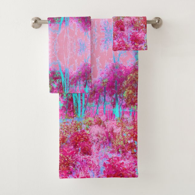 Conjunto De Toalhas Paisagem Impressionista de Jardim Vermelho e Rosa (Insitu)