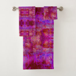 Conjunto De Toalhas Paisagem Impressionista Vermelha e Magenta Trippy