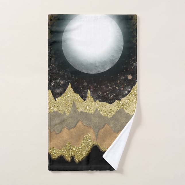 Conjunto De Toalhas Paisagem Montanhas Douradas Lua Mística Glam Moder (Toalha de mão)