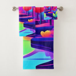 Conjunto De Toalhas Paisagem neon Sunset