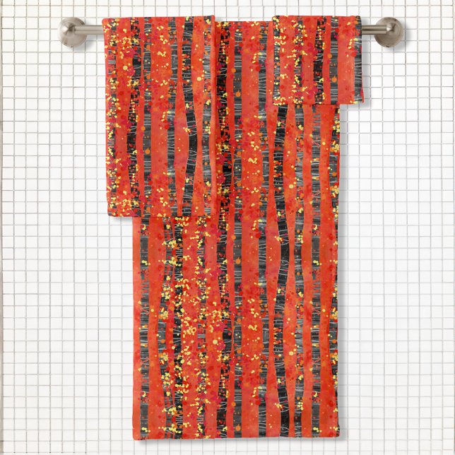 Conjunto De Toalhas Paisagem Paisagem da Floresta de Birch Painting Ba (Aspen Birch Tree red abstract art bathroom towels)