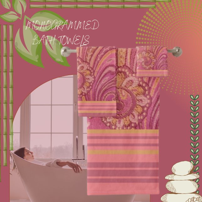 Conjunto De Toalhas Paisley e Stripes, rosa e laranja, Dourados (Criador carregado)