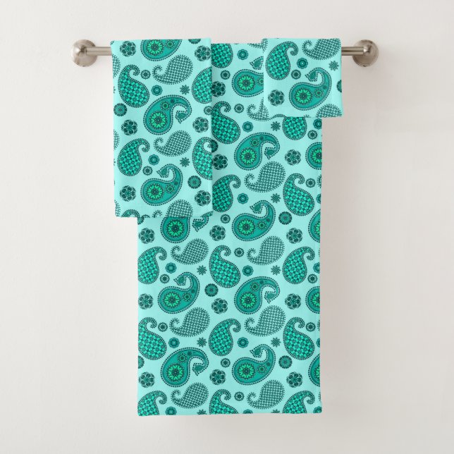 Conjunto De Toalhas Paisley Pattern, Aqua e Turquoise (Insitu)