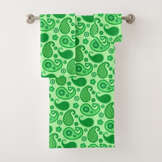 Conjunto De Toalhas Paisley Pattern, Jade e Emerald Green (Insitu)