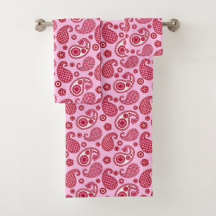 Conjunto De Toalhas Paisley Pattern, Peppermint Rosa e Branco