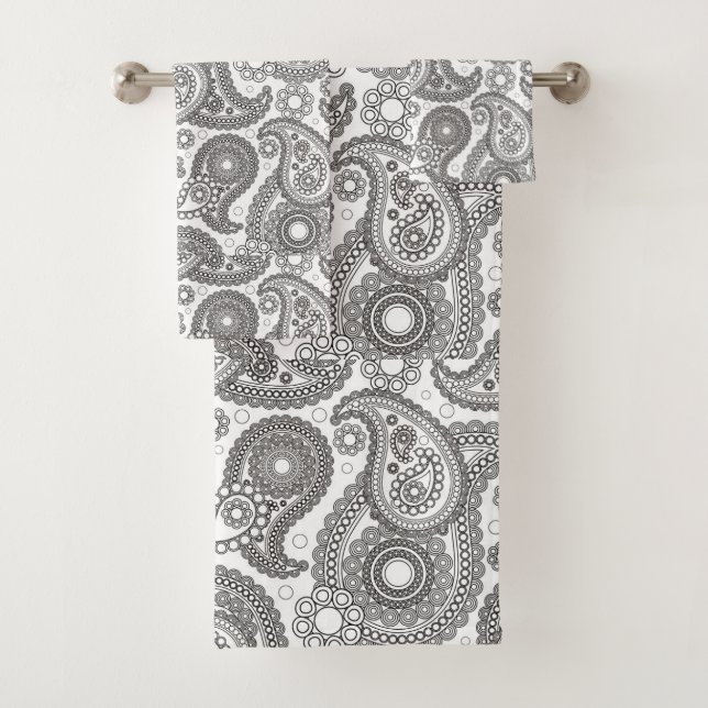 Conjunto De Toalhas Paisley preto e branco (Insitu)