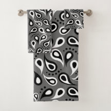 Paisley preto e branco moderno em cinzas