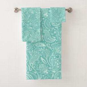 Conjunto De Toalhas Paisley verde-claro sobre fundo turquesa
