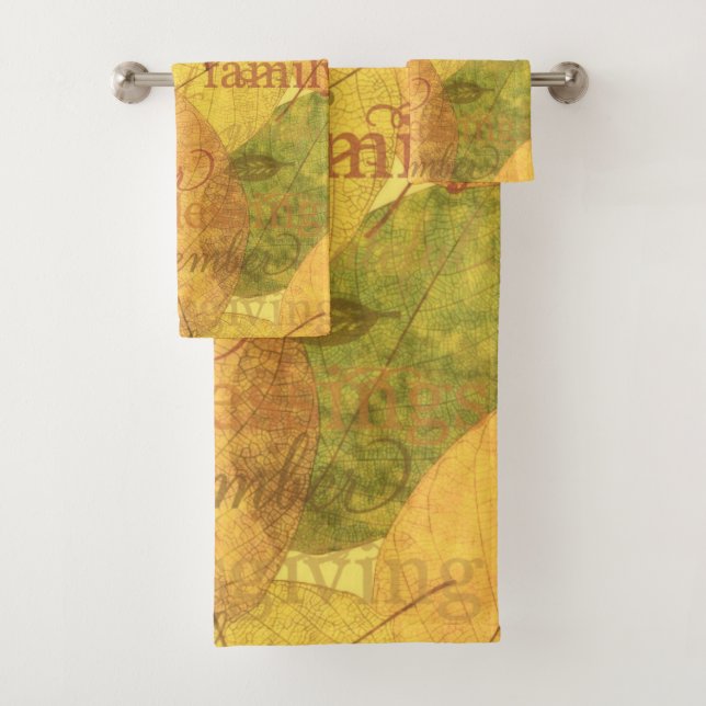 Conjunto De Toalhas Palavras e folhas de Ação de Graças (Insitu)