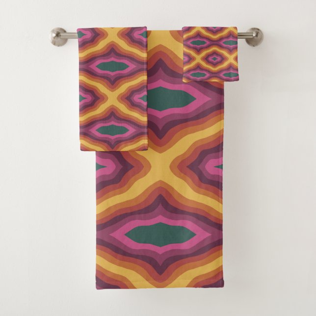 Conjunto De Toalhas Paleta de Cores Boêmios Padrão de Treliça Ondulada (Insitu)